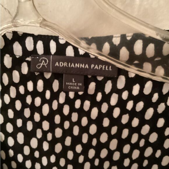ADRIANNA PAPELL SIZE LARGE BLACK & WHITE POPOVER LONG SLEEVE BLOUSE - Picture 6 of 7